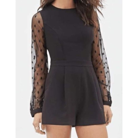 Forever 21 l Black Polka Dot Pocket Lace Romper - Picture 9 of 13